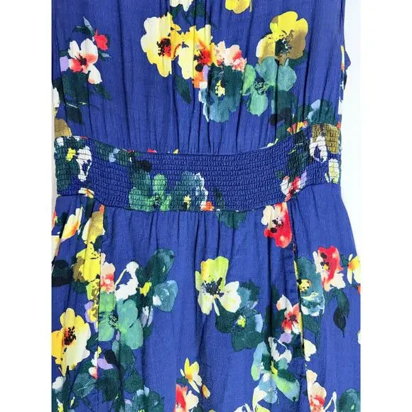 Maeve Floral Dress Women Small Blue Sleeveless Smocked Waist Pockets - Picture 9 of 11